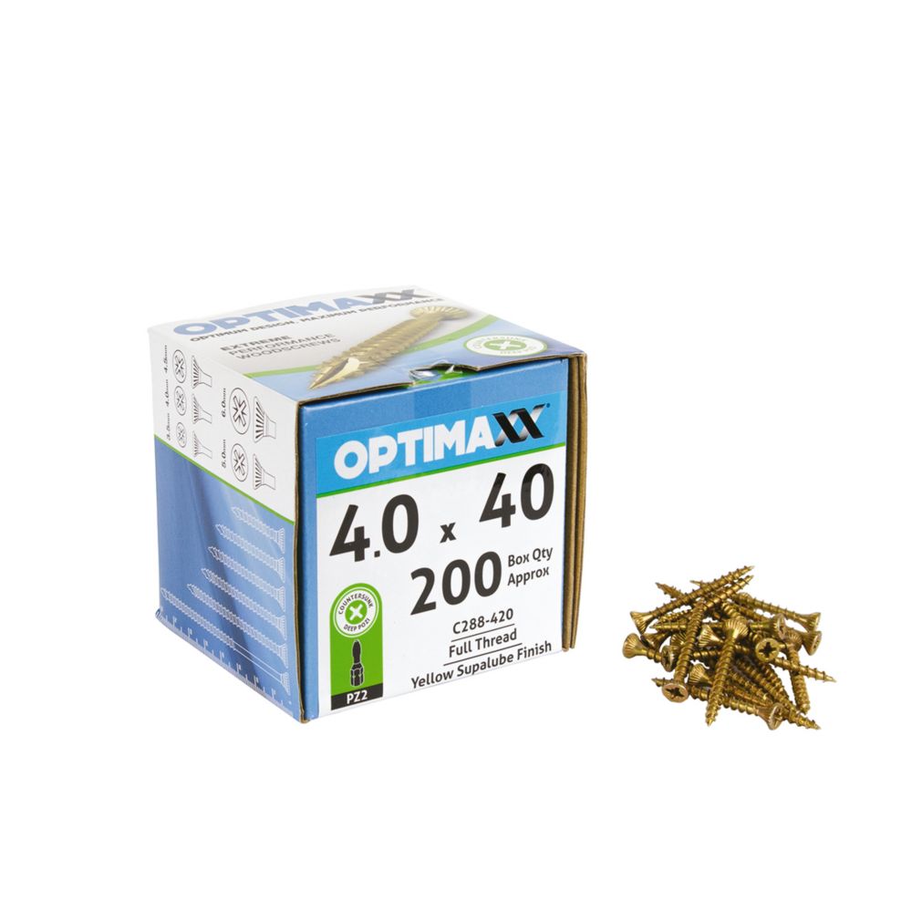 Image of Optimaxx PZ Countersunk Wood Screws 4mm x 40mm 200 Pack 