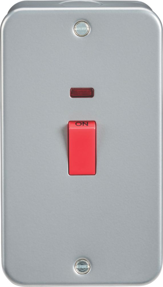 Image of Knightsbridge 45A 2-Gang DP Metal Clad Cooker Switch with LED with White Inserts 