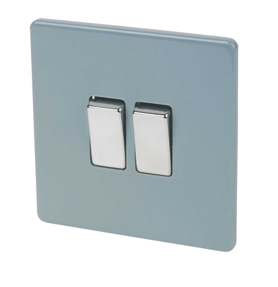 Image of Varilight 10AX 2-Gang 2-Way Light Switch Sky Blue 