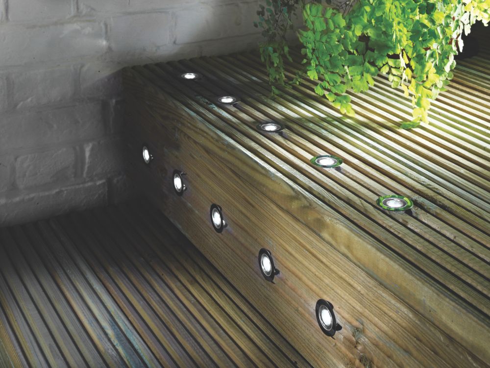 Image of LAP Coldstrip 30mm Outdoor LED Recessed Deck Light Kit Brushed Chrome 4.4W 10 x 19.5lm 10 Pack 