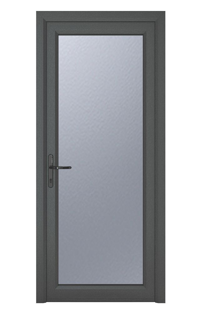 Image of Crystal Fully Glazed 1-Obscure Light Right-Hand Opening Anthracite Grey uPVC Back Door 2090mm x 890mm 