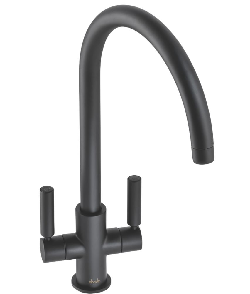 Image of Abode Globe Swan Dual-Lever Mono Mixer Kitchen Tap Matt Black 