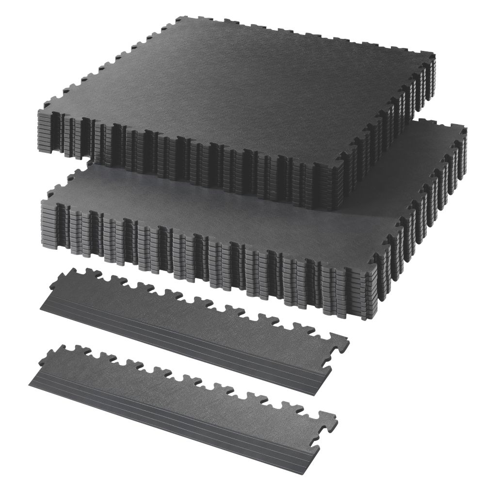 Image of Garage Floor Tile Company X Joint Single Garage Interlocking Floor Tile Pack Black / Graphite 13mÂ² 57 Pieces 