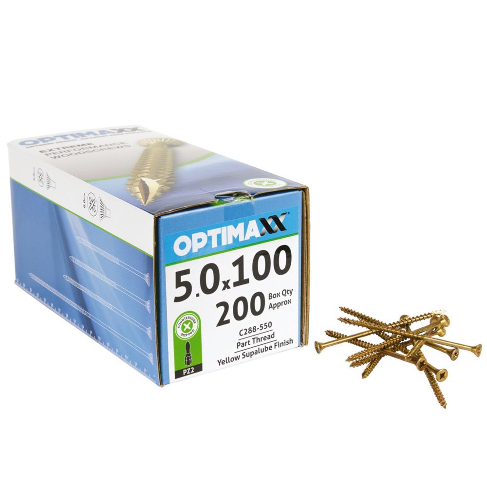 Image of Optimaxx PZ Countersunk Wood Screws 5mm x 100mm 200 Pack 