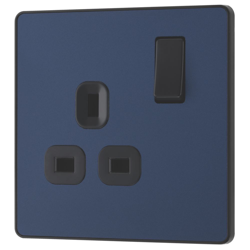 Image of British General Evolve 13A 1-Gang SP Switched Socket Blue with Black Inserts 