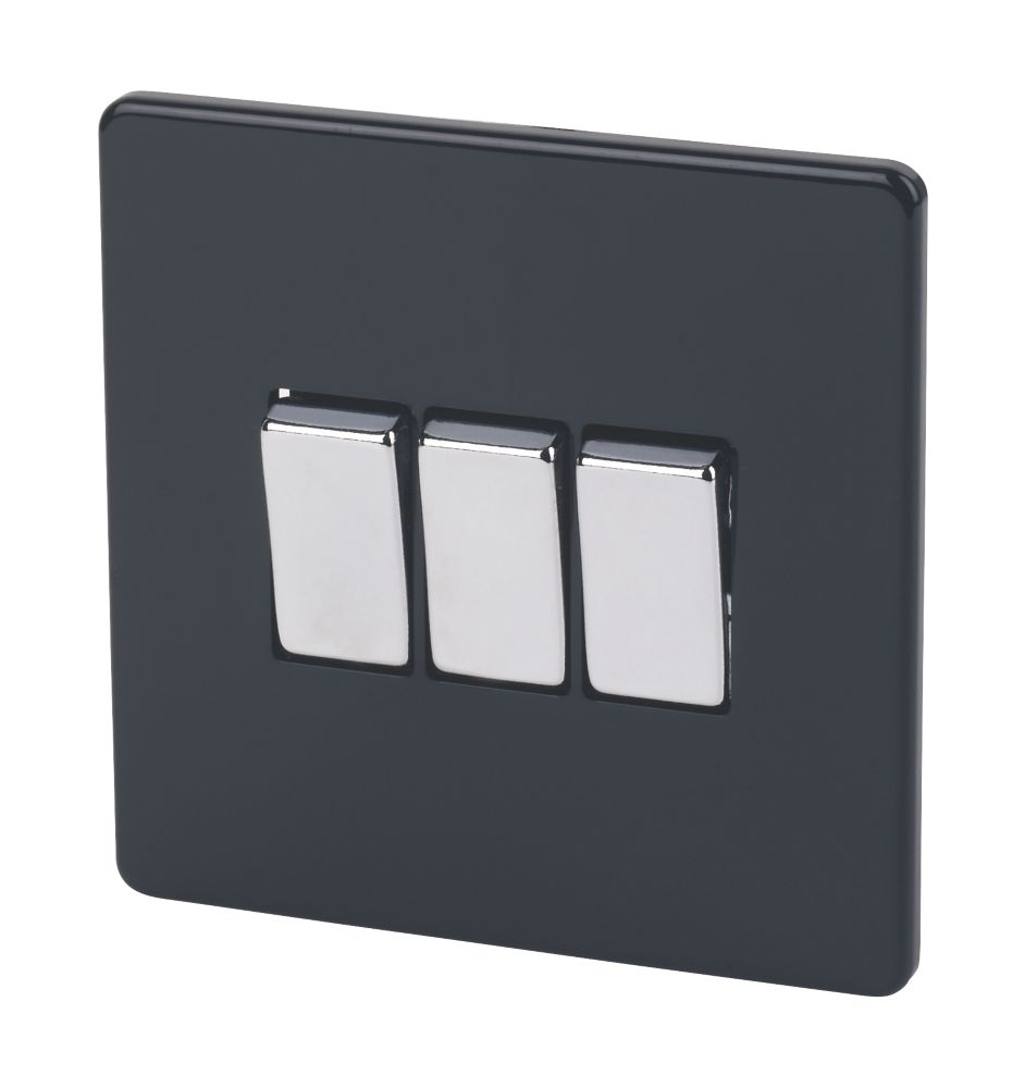 Image of Varilight 10AX 3-Gang 2-Way Light Switch Jet Black 