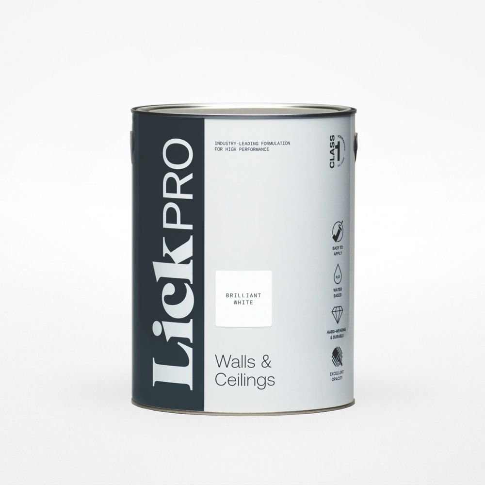 Image of LickPro Matt Pure Brilliant White Emulsion Walls & Ceilings Paint 5Ltr 