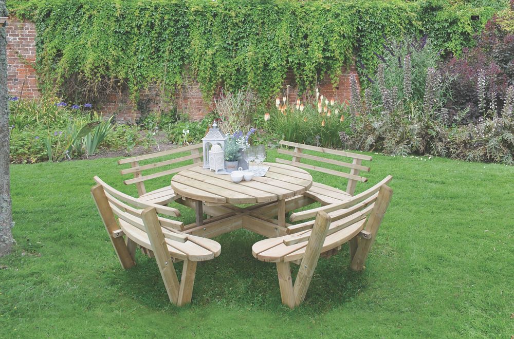 Image of Forest Circular Garden Picnic Table with Seat Backs 2460mm x 2460mm x 820mm 