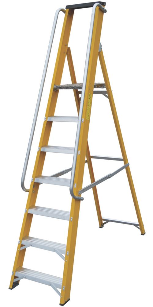Image of Lyte Fibreglass 7-Treads Platform Stepladder With Handrail 1.48m 