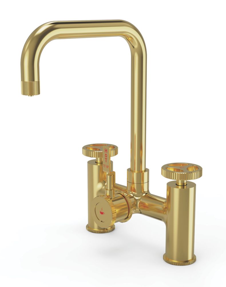 Image of ETAL Industrial Bridge 3-in-1 Hot Water Kitchen Tap Brushed Brass 