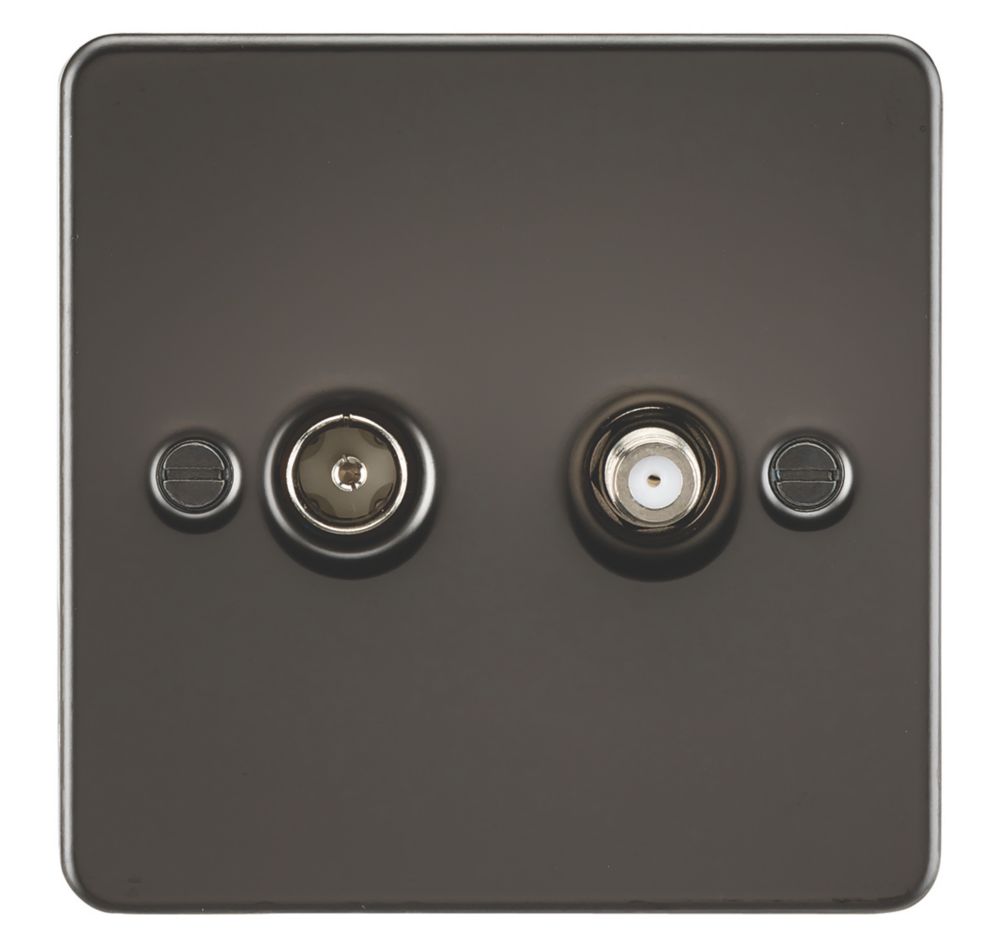 Image of Knightsbridge 2-Gang Isolated Coaxial TV & F-Type Satellite Socket Gunmetal 