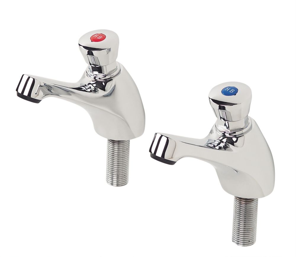 Image of Self-Closing Non-Concussive Bathroom Basin Taps Chrome 