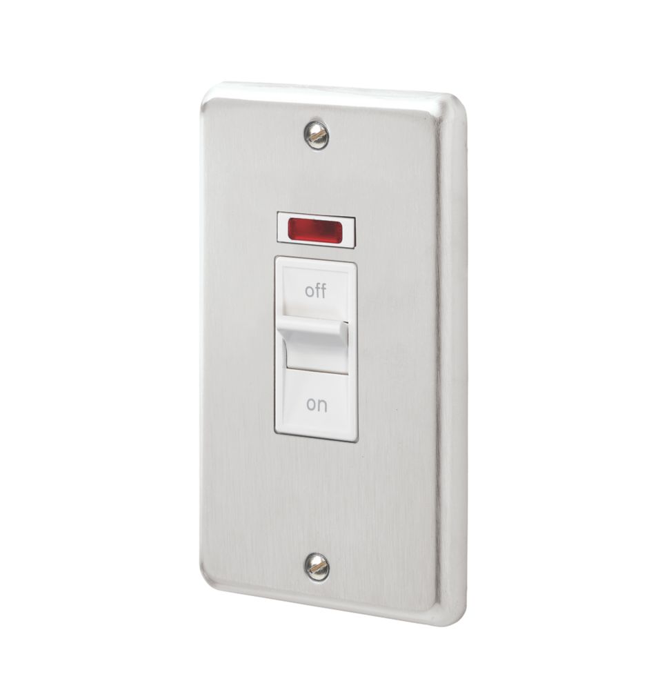 Image of MK Contoura 50A 2-Gang DP Control Switch Brushed Stainless Steel with Neon with White Inserts 