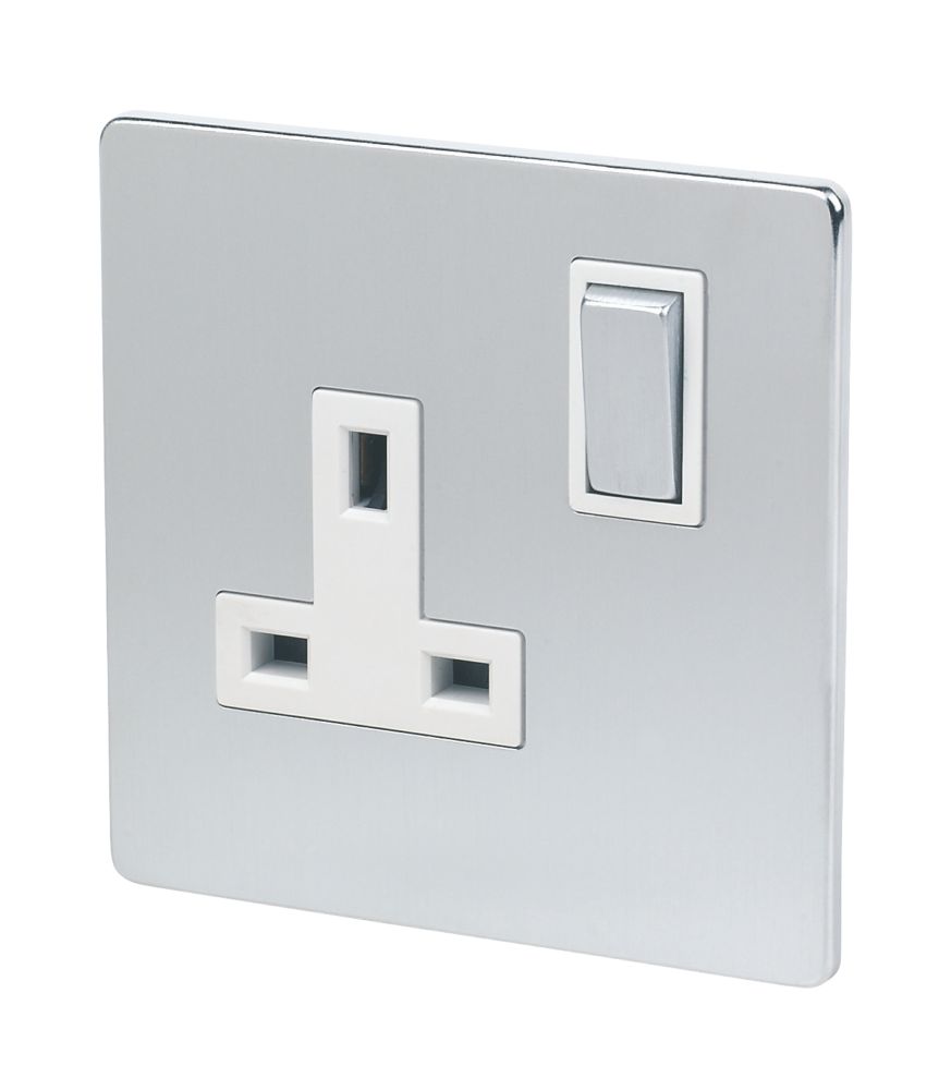 Image of LAP 13A 1-Gang DP Switched Plug Socket Brushed Chrome with White Inserts 