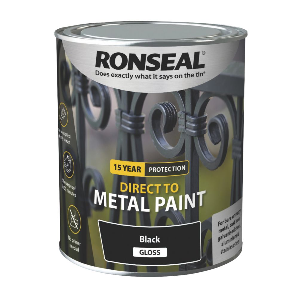 Image of Ronseal Gloss Metal Paint Black 750ml 
