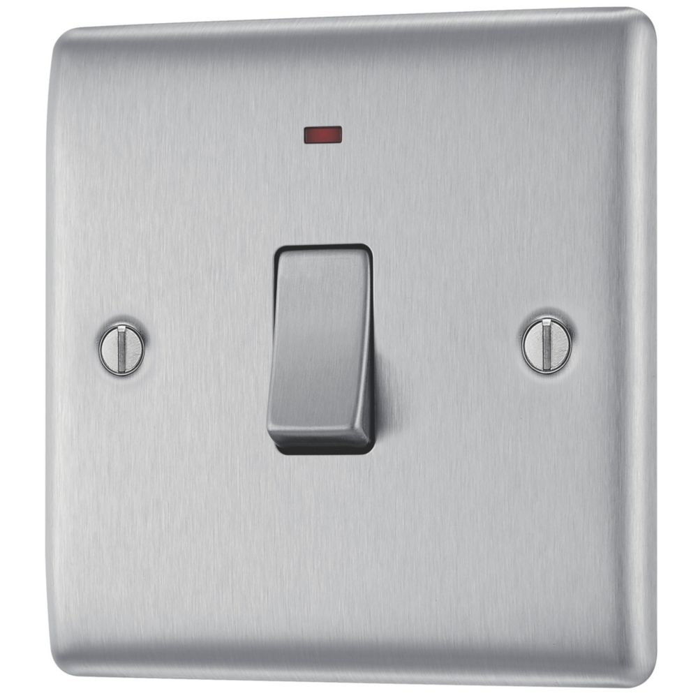 Image of British General Nexus Metal 20A 1-Gang DP Control Switch Brushed Steel with LED 