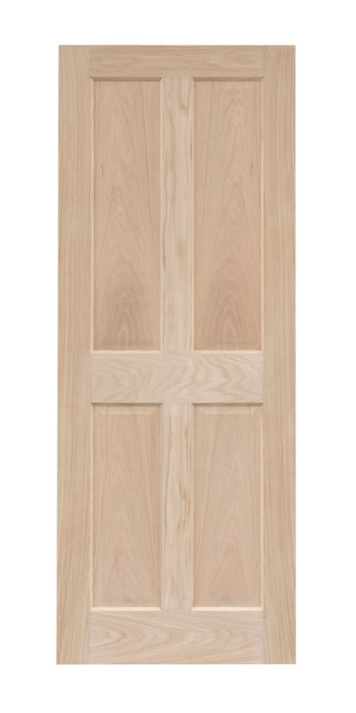 Image of Unfinished Oak Wooden 4-Panel Internal Victorian-Style Door 1981mm x 762mm 