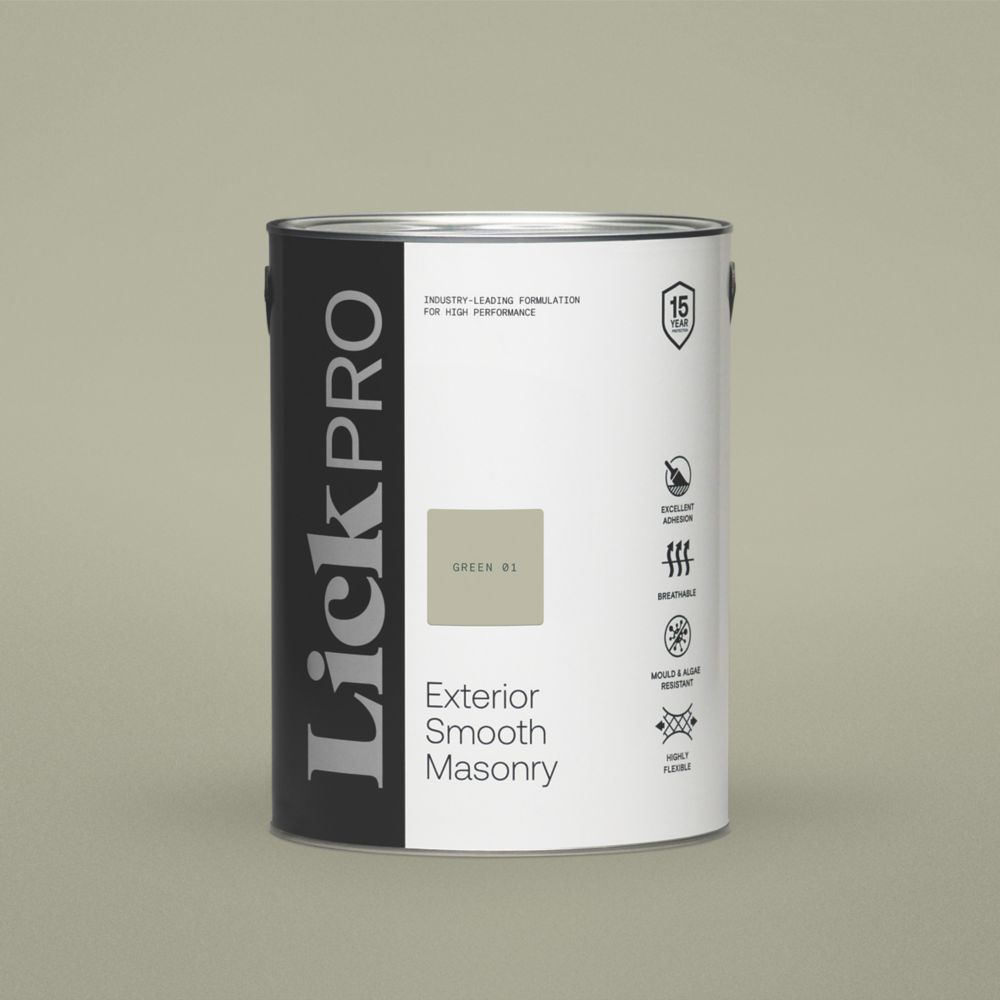 Image of LickPro Exterior Smooth Masonry Paint Green 01 5Ltr 