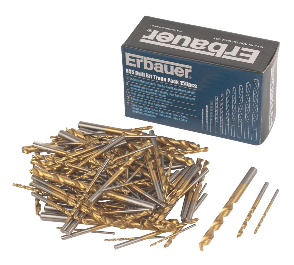 Image of Erbauer Straight Shank HSS Drill Bit Trade Pack 150 Pieces 