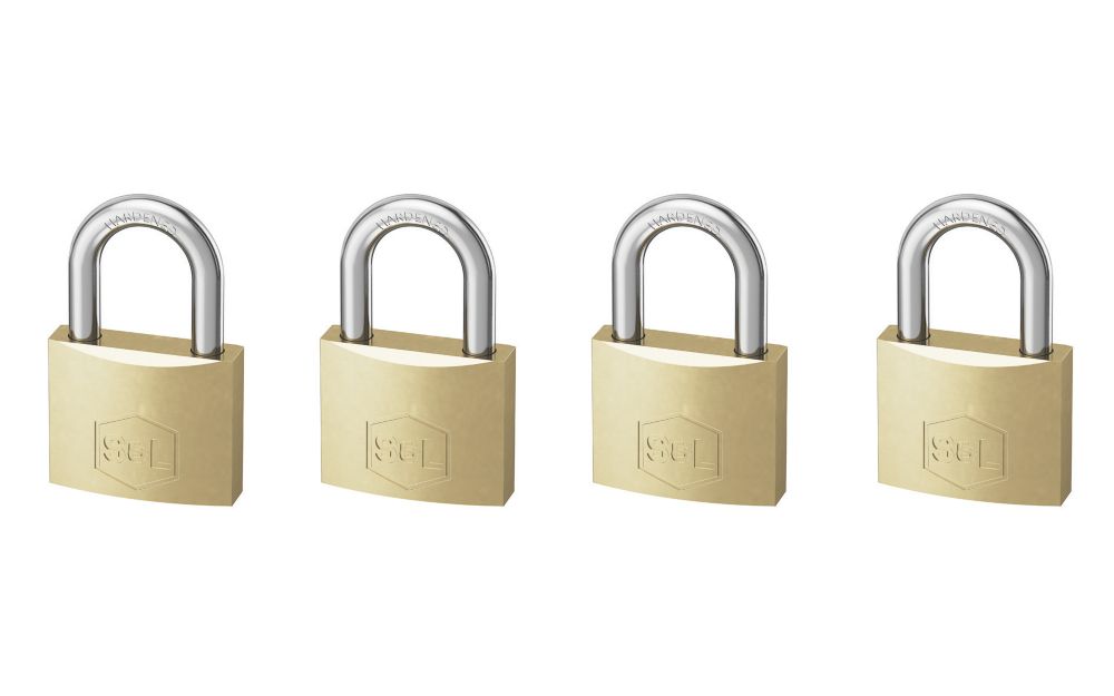 Image of Smith & Locke Brass Keyed Alike Closed Shackle Padlocks 30mm 4 Pack 