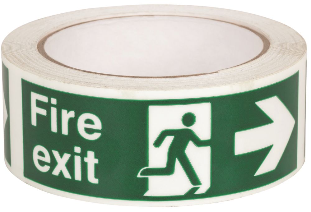 Image of Nite-Glo Fire Exit Right Tape Green & White 10m x 40mm 