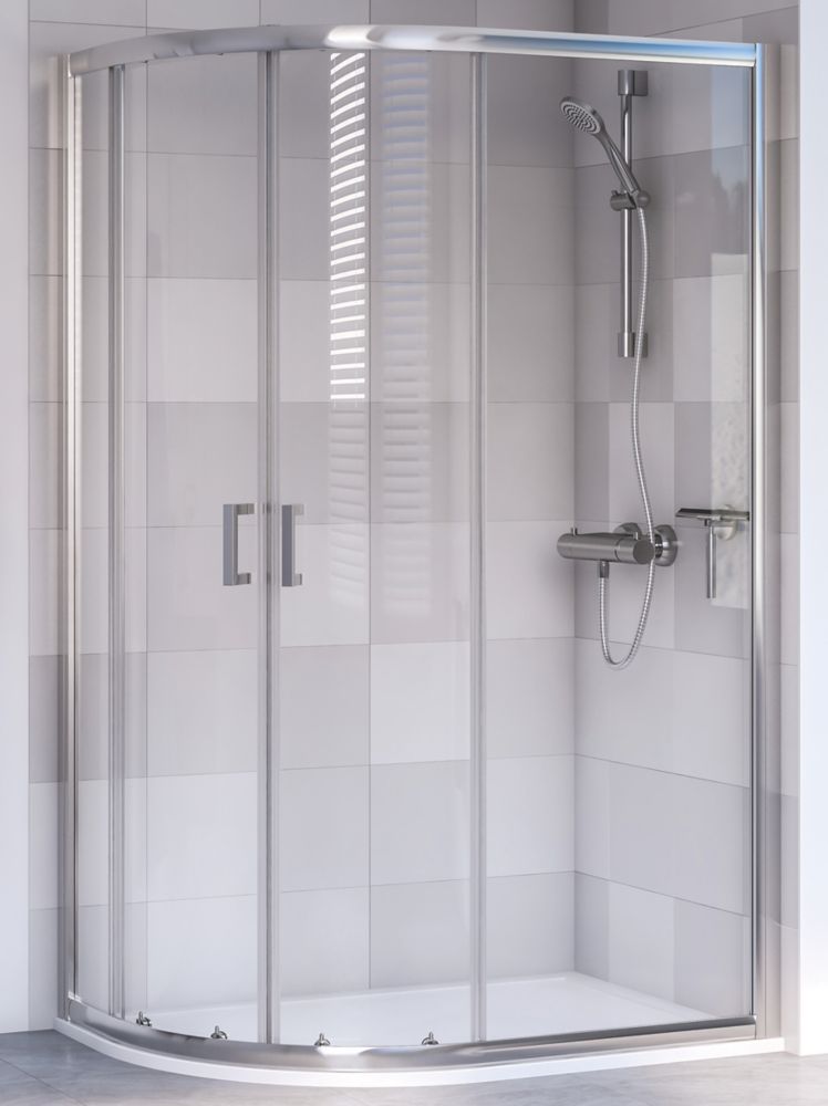 Image of Aqualux Edge 6 Framed Offset Quadrant Shower Enclosure & Tray Left-Hand Silver Effect 1200mm x 800mm x 1900mm 