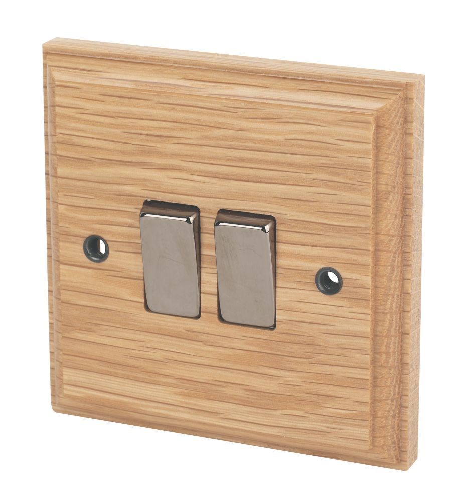 Image of Varilight 10AX 2-Gang 2-Way Light Switch Classic Oak 