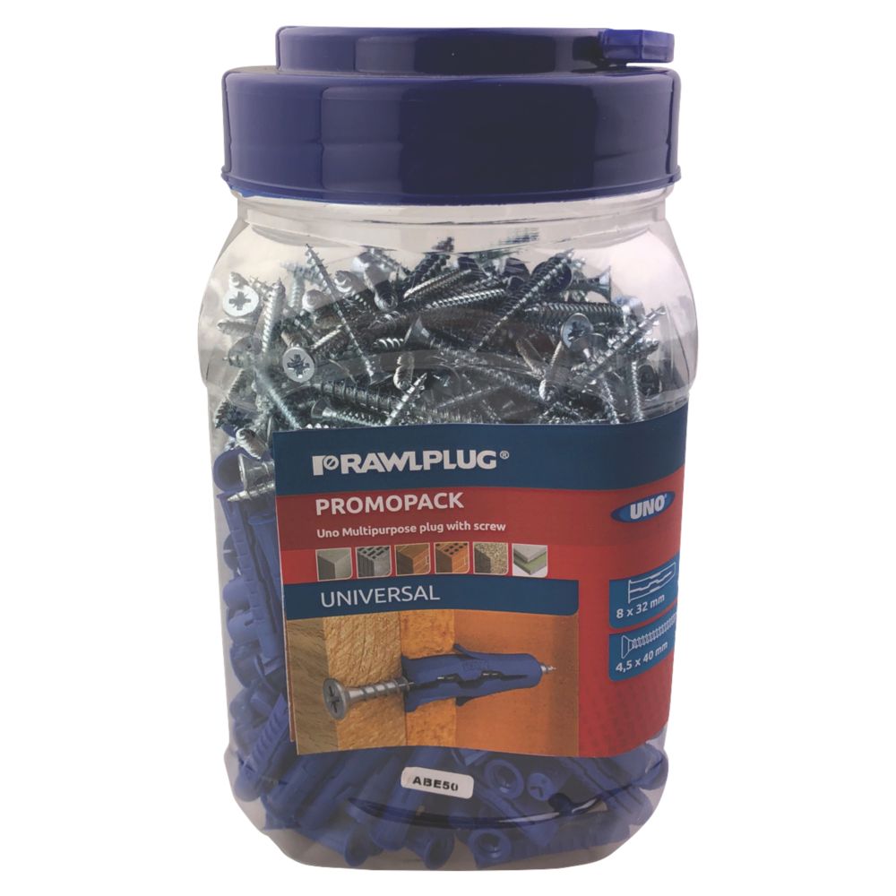 Image of Rawlplug Uno Wall Plugs & Screws 8mm x 40mm 300 Pack 
