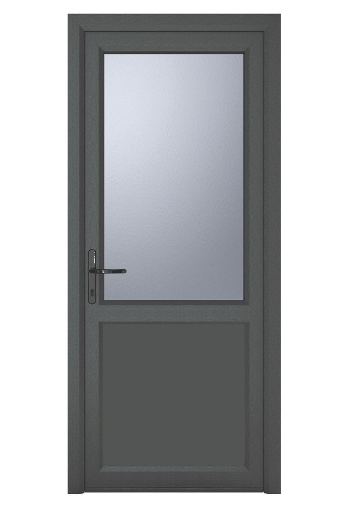 Image of Crystal 1-Panel 1-Obscure Light Right-Hand Opening Anthracite Grey uPVC Back Door 2090mm x 840mm 