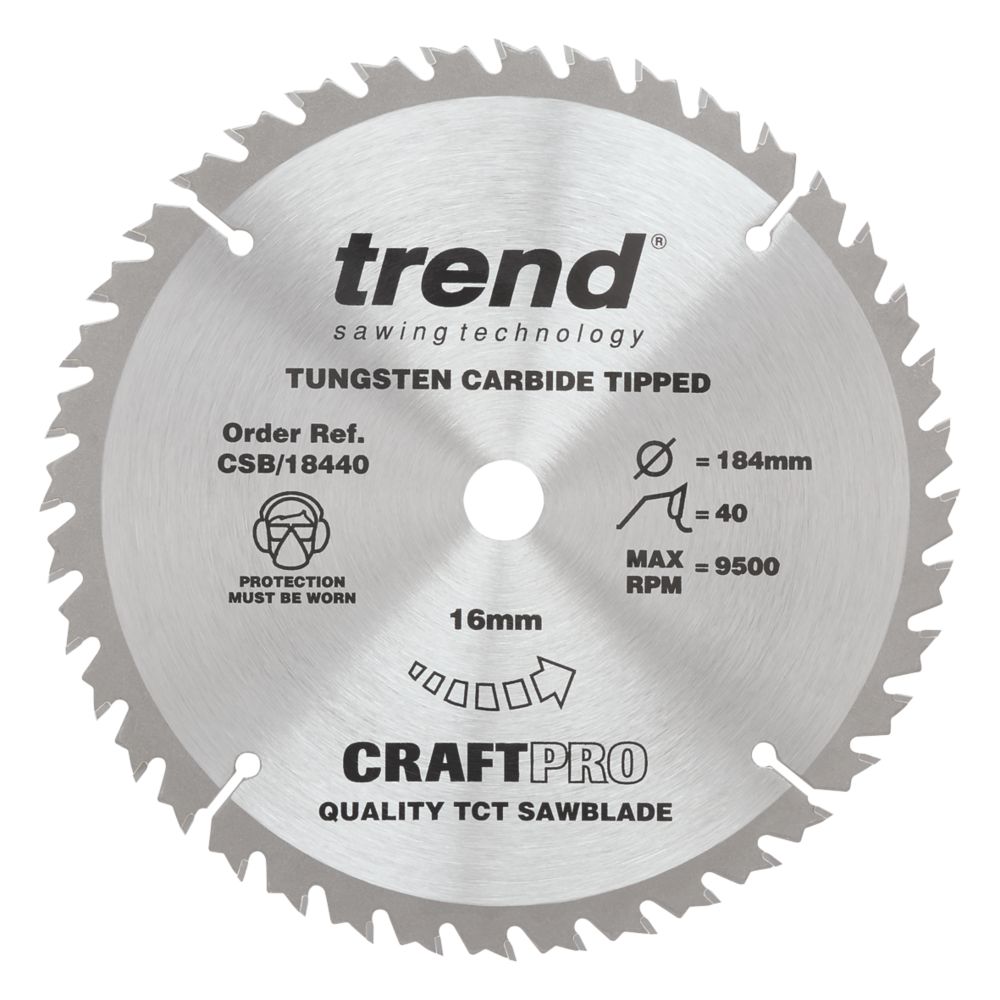 Image of Trend CraftPo CSB/18440 Wood Circular Saw Blade 184mm x 16mm 40T 