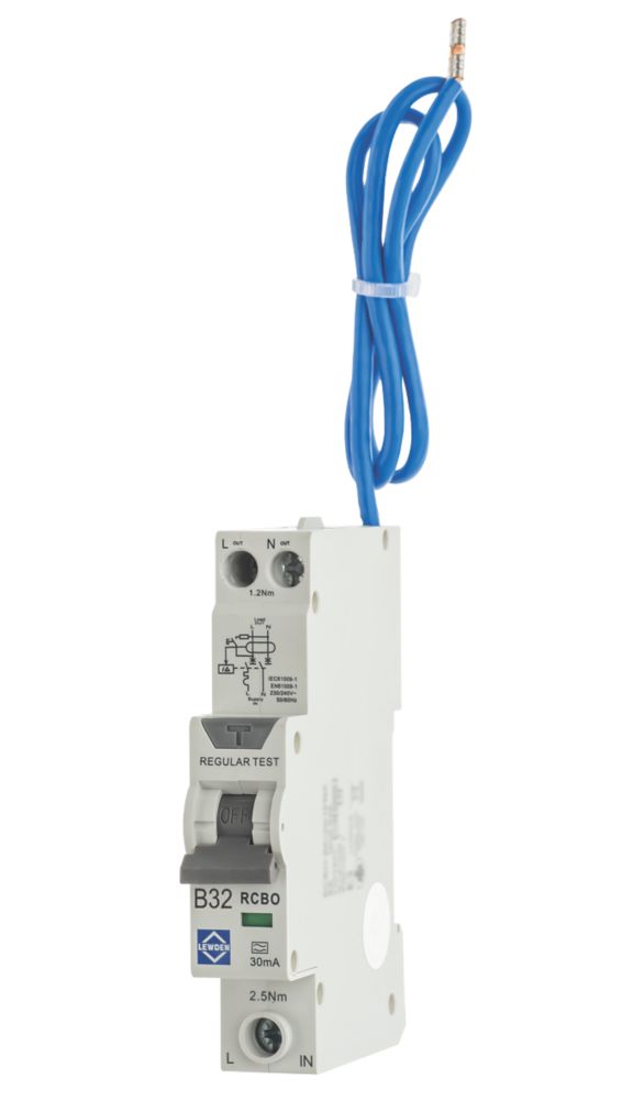 Image of Lewden 32A 30mA 1+N Type B Compact RCBO 