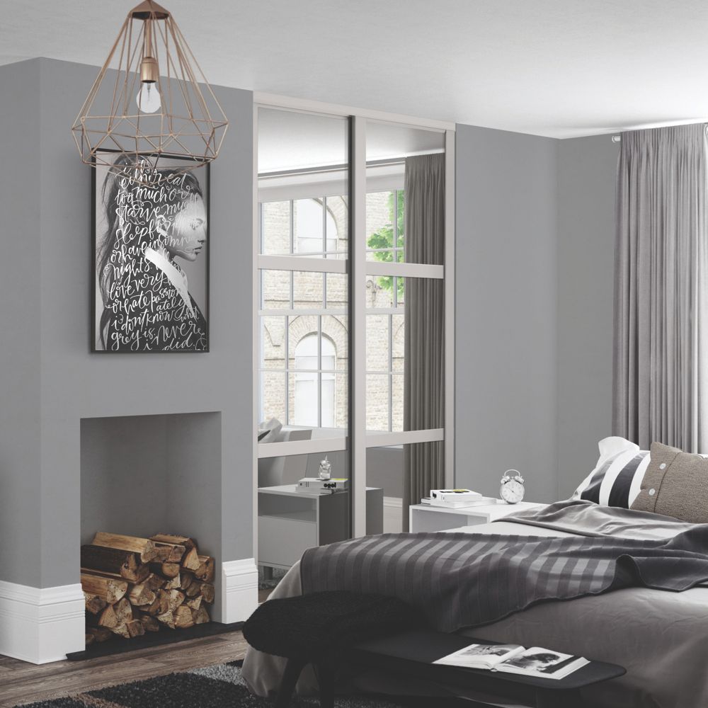 Image of Spacepro Shaker 2-Door Sliding Wardrobe Door Kit Cashmere Frame Mirror Panel 1185mm x 2260mm 