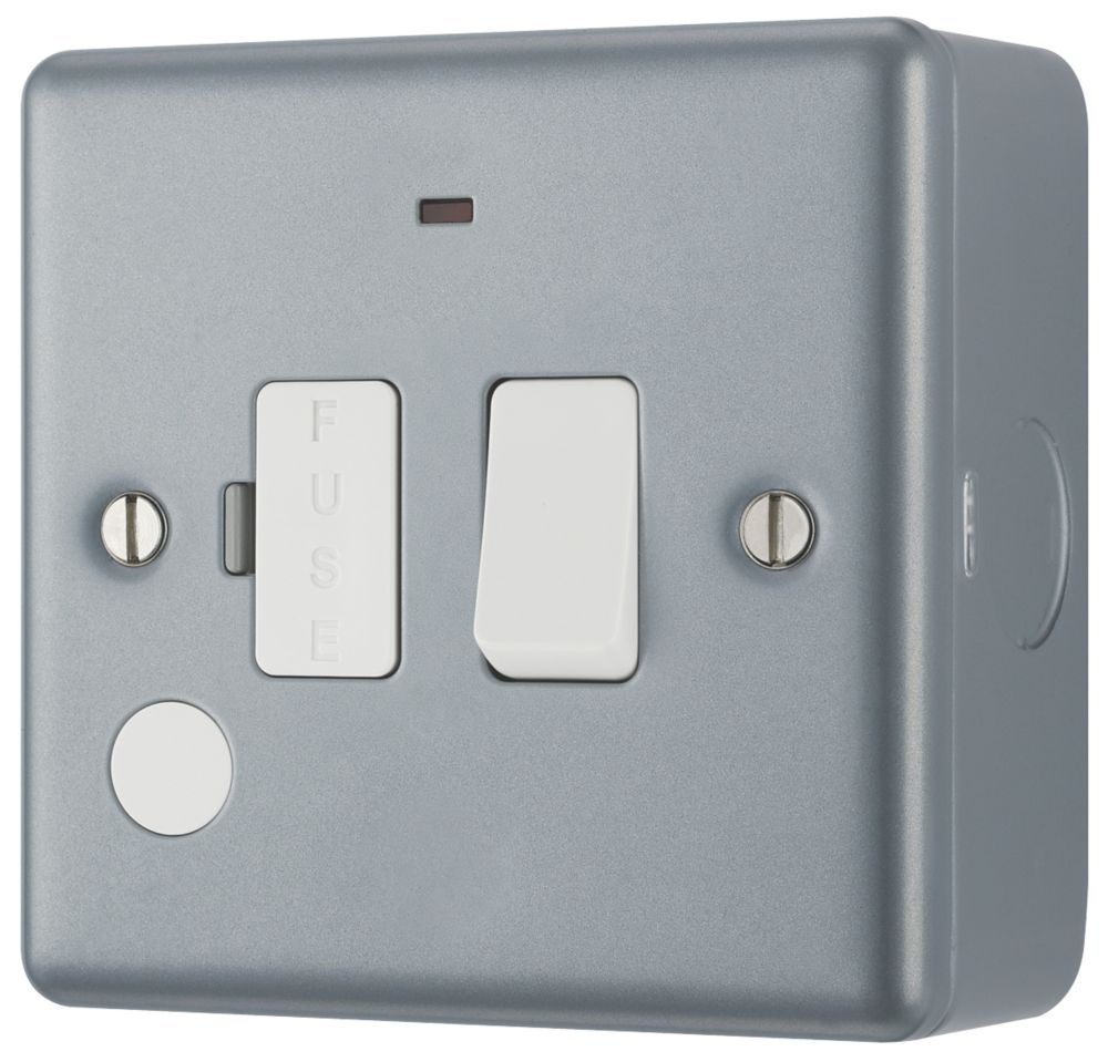 Image of British General 13A Switched Metal Clad Fused Spur & Flex Outlet with LED with White Inserts 