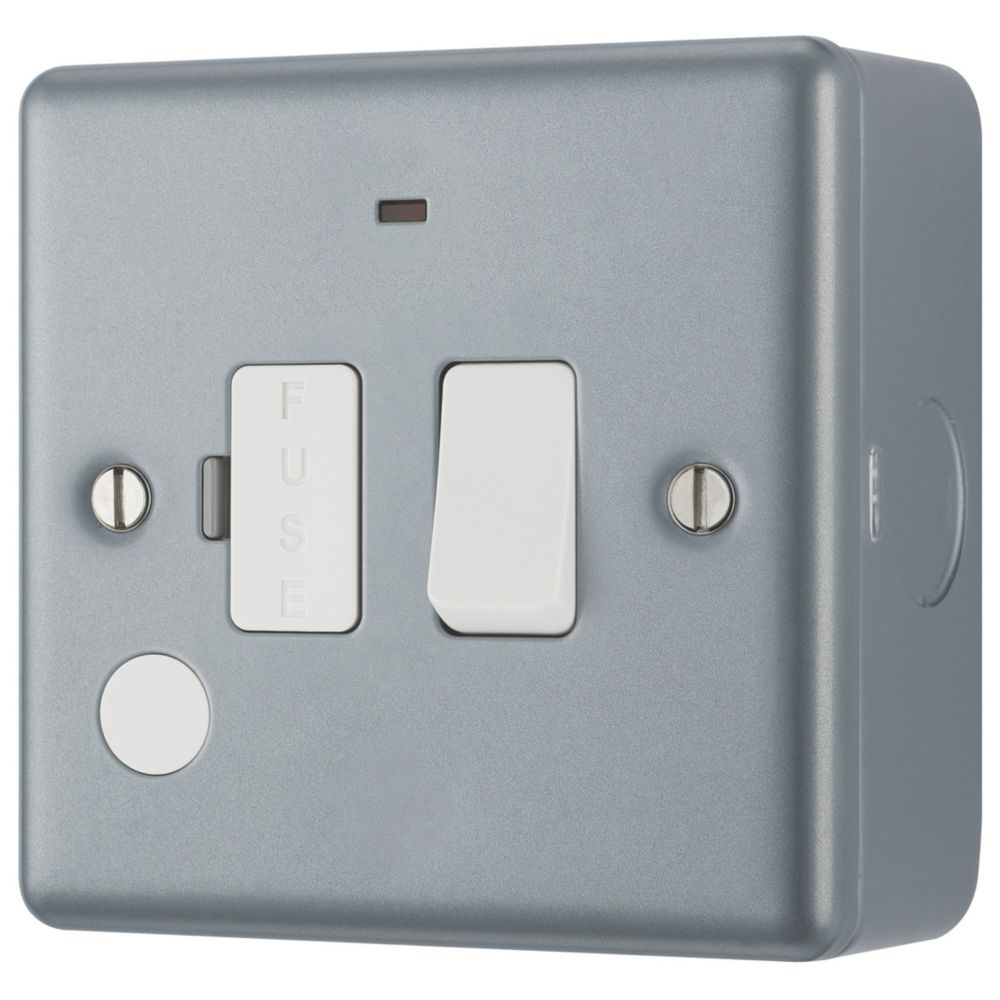Image of British General 13A Switched Metal Clad Fused Spur & Flex Outlet with LED with White Inserts 