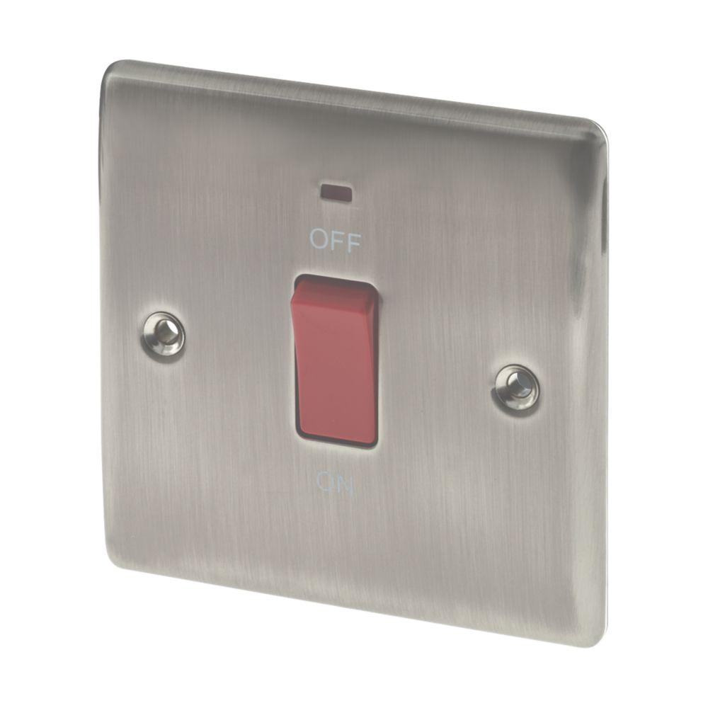 Image of British General Nexus Metal 45A 1-Gang DP Cooker Switch Brushed Iridium with LED 