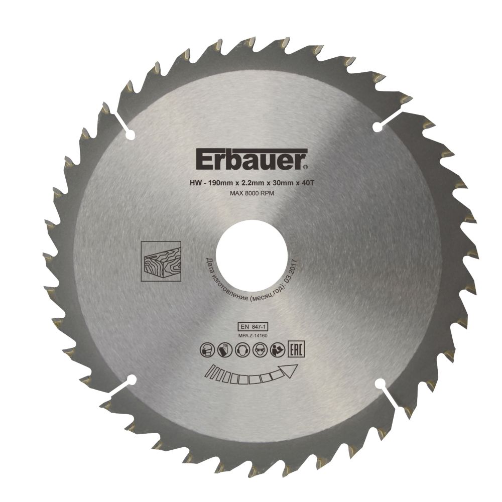Image of Erbauer Wood TCT Saw Blade 190mm x 30mm 40T 