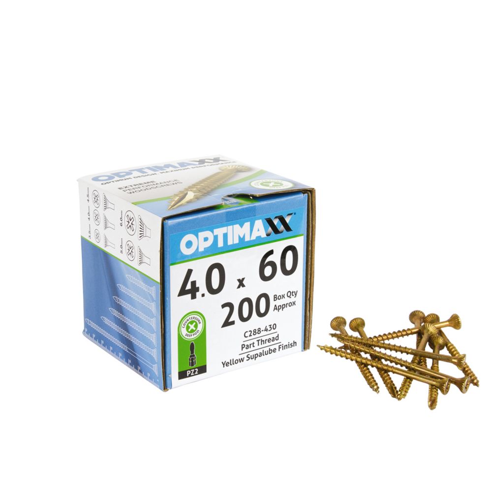 Image of Optimaxx PZ Countersunk Wood Screws 4mm x 60mm 200 Pack 