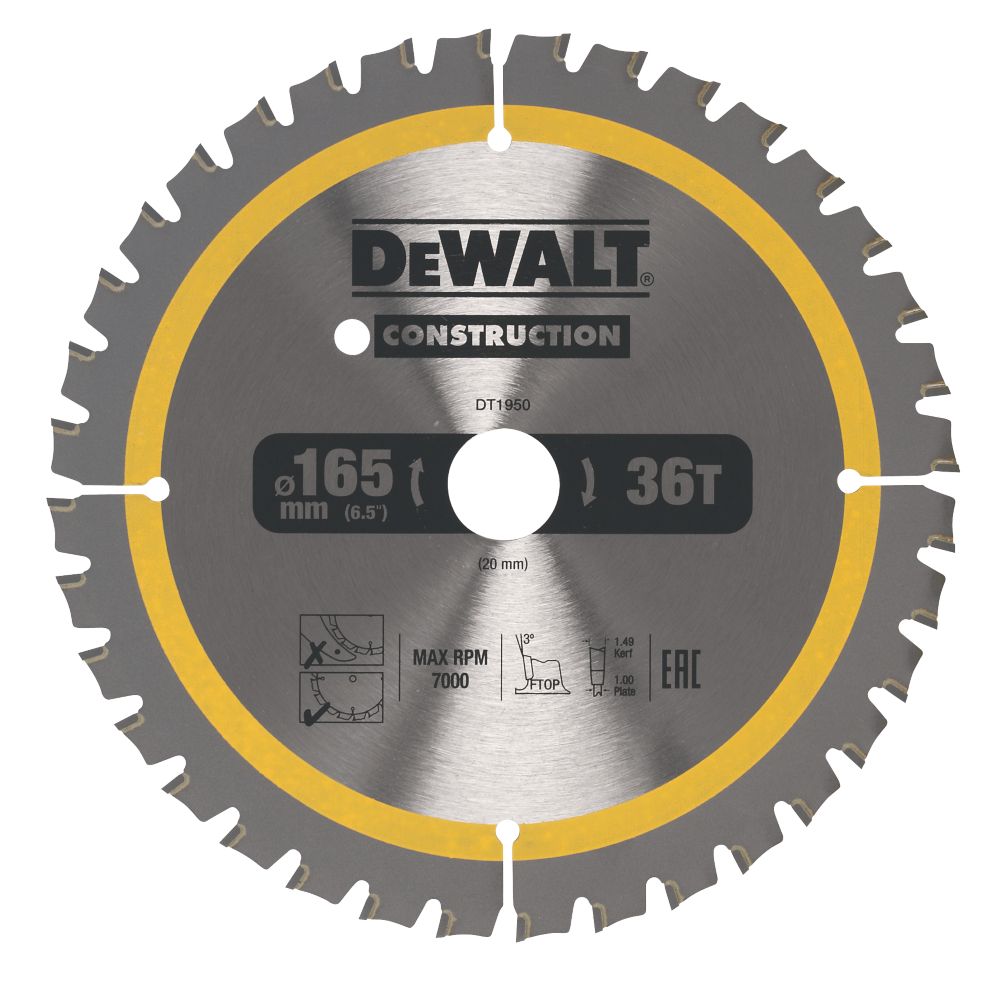 Image of DeWalt Aluminium Circular Saw Blade 165mm x 20mm 36T 