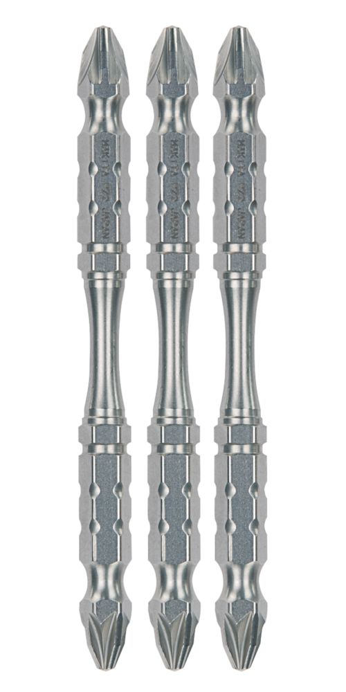 Image of Makita 1/4" 85mm Hex Shank PZ2 Double-Ended Impact Screwdriver Bits 3 Pack 