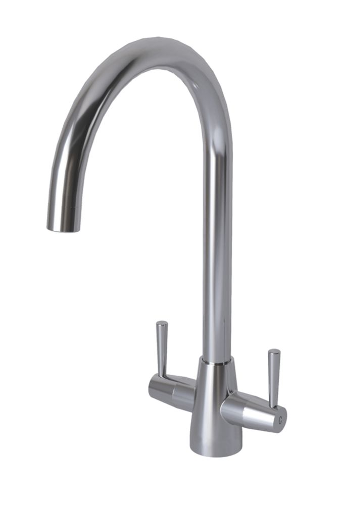 Image of ETAL Wick Twin Lever Kitchen Mixer Tap Polished Chrome 