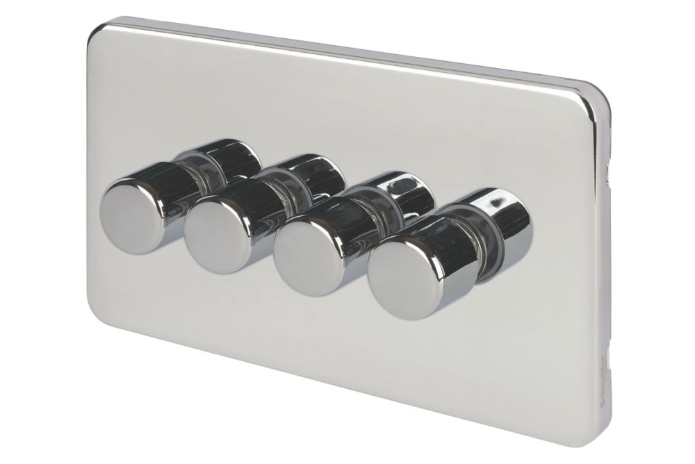 Image of Schneider Electric Lisse Deco 4-Gang 2-Way Dimmer Switch Polished Chrome 