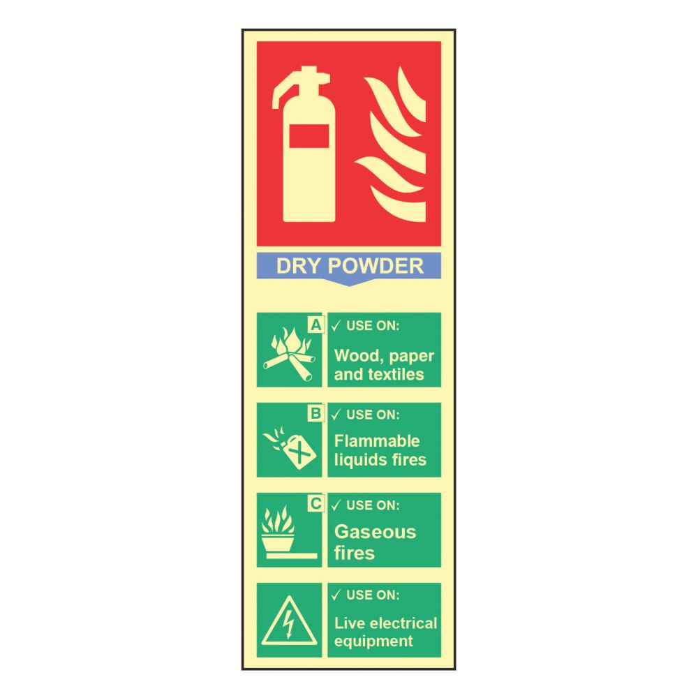 Image of Photoluminescent "Fire Extinguisher Dry Powder" Sign 300mm x 100mm 