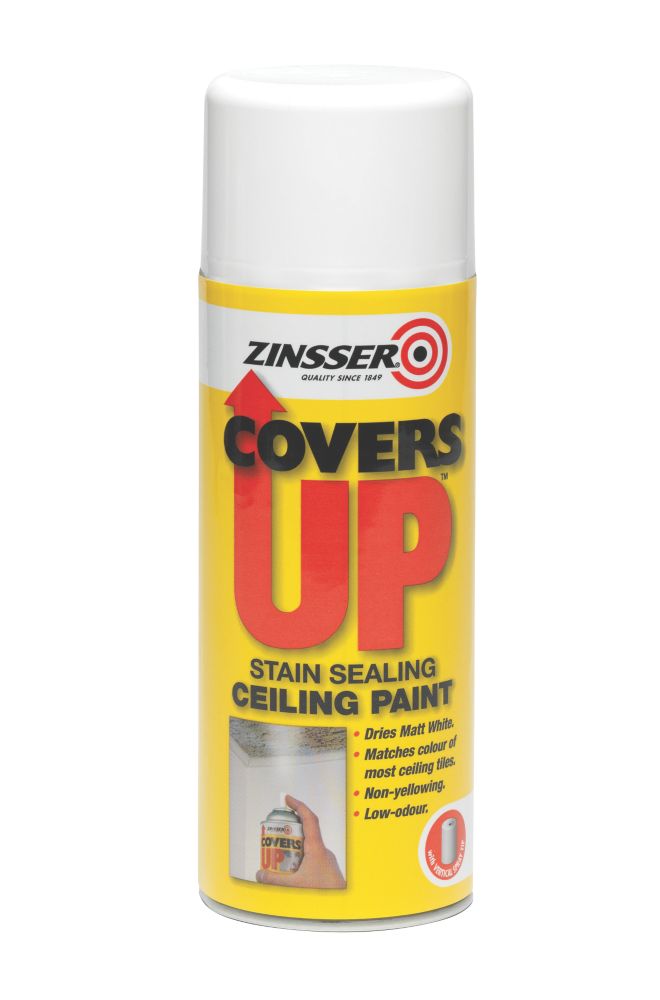 Image of Zinsser Covers Up Vertical Ceiling Spray Paint Flat White 400ml 