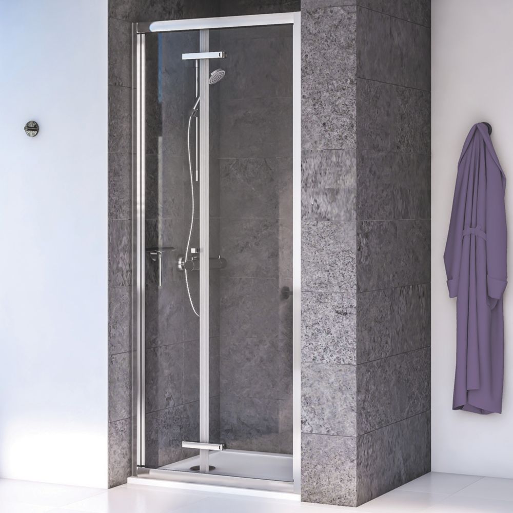 Image of Aqualux Edge 8 Semi-Frameless Square Bi-Fold Shower Door Polished Silver 760mm x 2000mm 