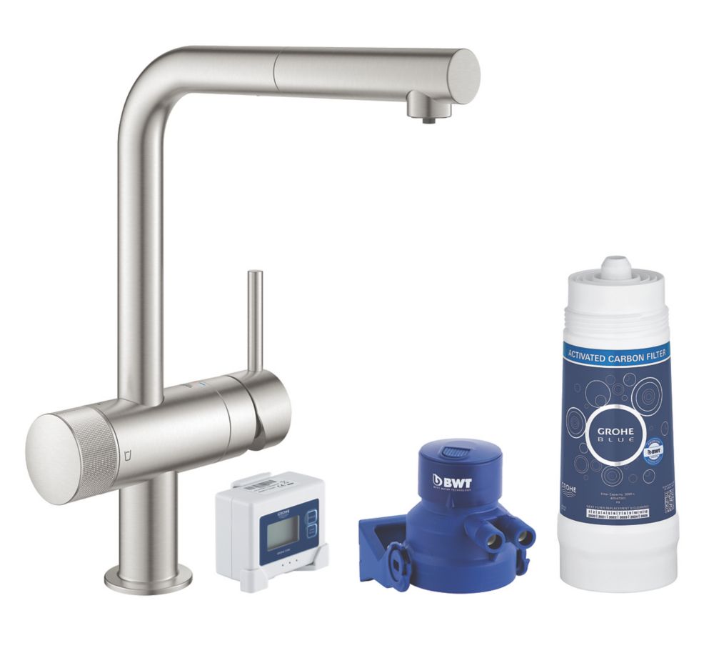 Image of Grohe Blue Pure Minta 2-Way Deck-Mounted Duo Filter Tap Starter Kit SuperSteel 