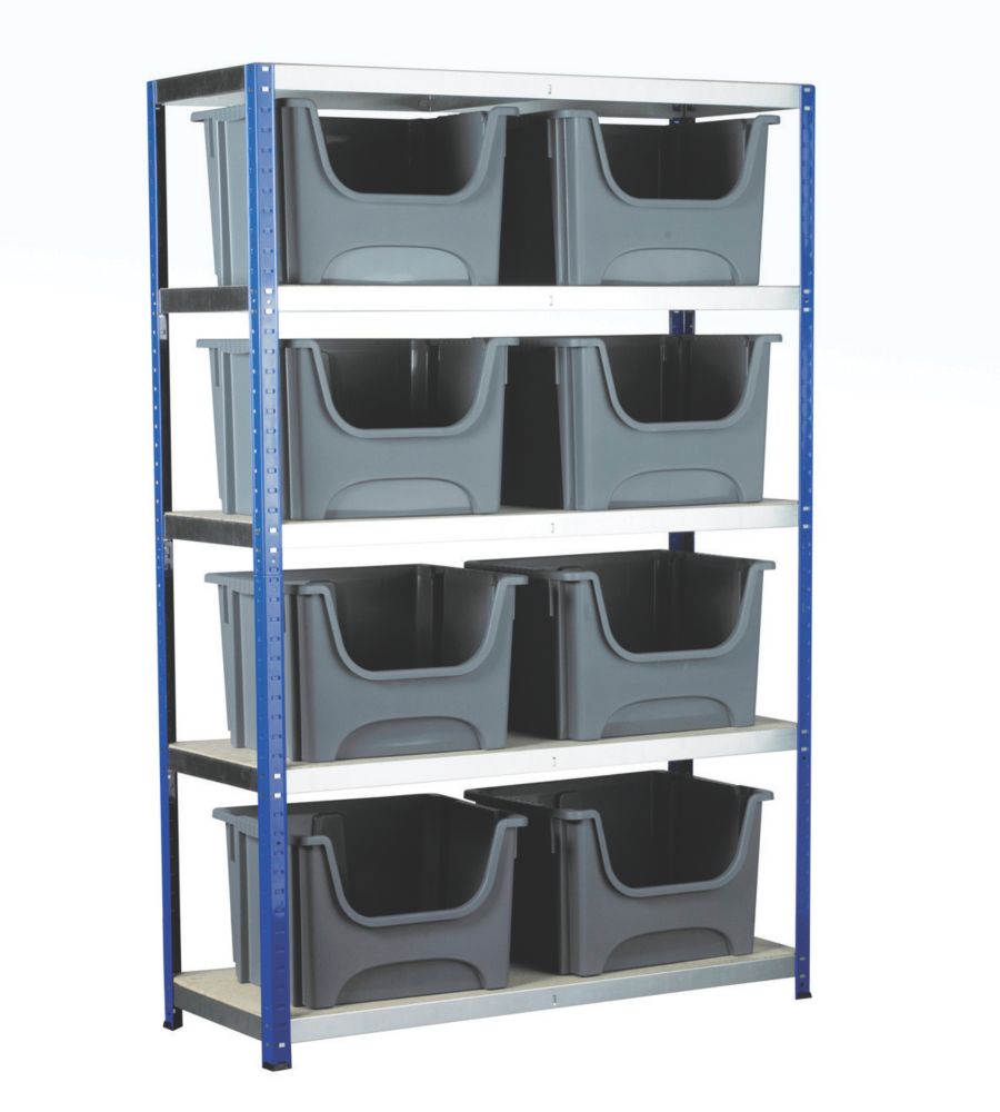 Image of Shelving with Containers Silver/Blue 1200mm x 450mm x 1800mm 