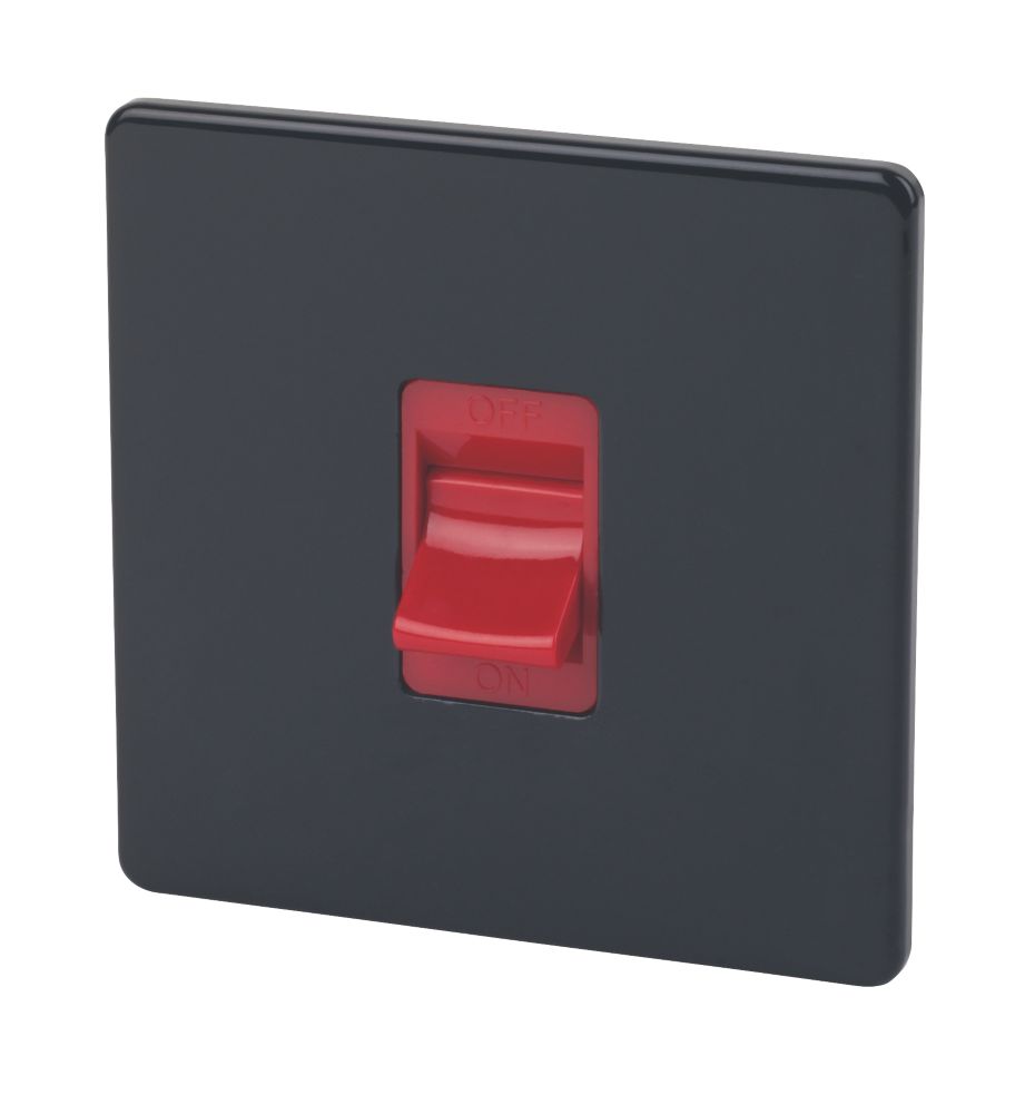 Image of Varilight 45AX 1-Gang DP Cooker Switch Jet Black with Red Inserts 