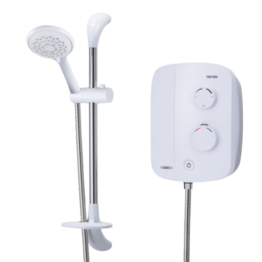 Image of Triton Silent Rear-Fed White / Chrome Thermostatic Power Shower 