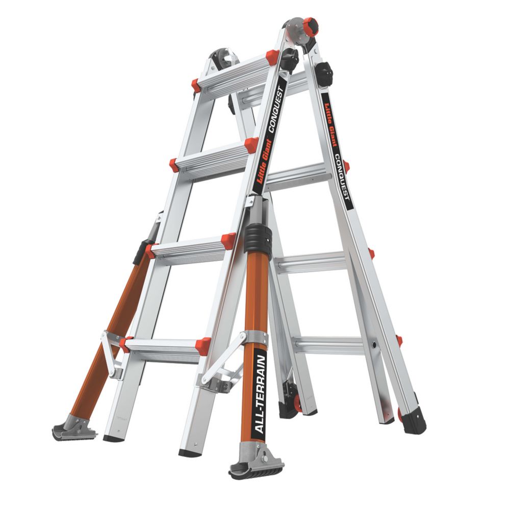 Image of Little Giant 4 Rung Conquest All-Terrain 4-Section 5-Way Aerospace Grade Aluminium Multipurpose Ladder 4.5m 