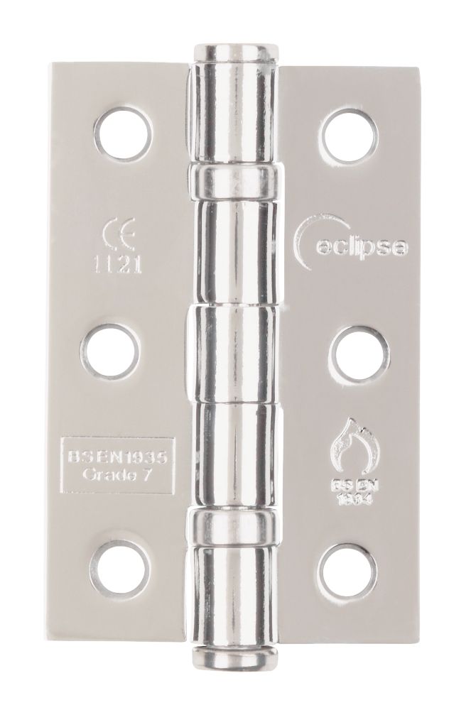 Image of Eclipse Polished Chrome Grade 7 Fire Rated Ball Bearing Hinges 76mm x 51mm 2 Pack 